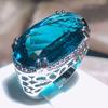 2022 Nuovo Anello Eagerato Grande Zircone Donna Punzonato 925 Festa Regalo di Compleanno Anello Oversize con Pietra Principale Blu