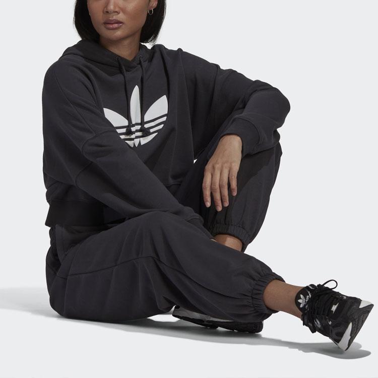 Adidas Originals Trefoil Sweatpants, Women Daily Casual Soft Comfort Straight Leg Black Bottoms HU1622