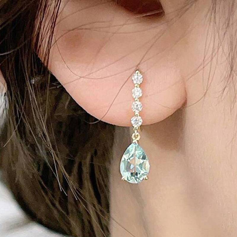 

Huitan Elegant Women Drop Earrings Inlaid Sparkling Blue Cubic Zirconia Trendy Charming Party Daily Accessories Lady Zircon