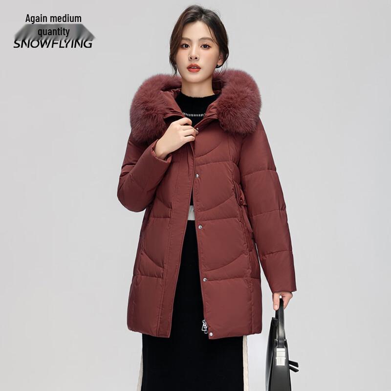 Xuezhongfei Women's Mid-Length Down Jacket with Fox Fur Collar