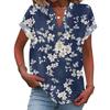 Damen Lässige Mode V-Ausschnitt Knopf Floraler Druck Kurzarm Top