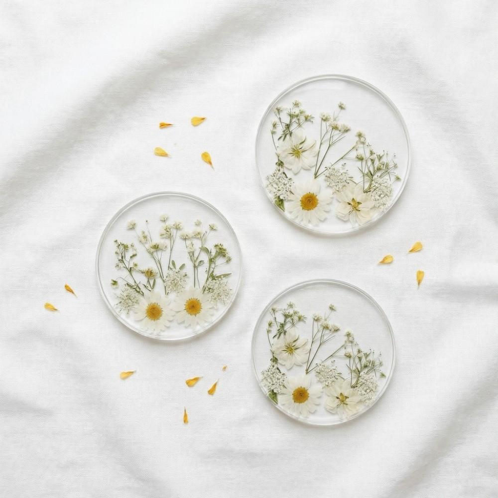 Colorful Acrylic Coasters Transparent Insulation Pad Floral Print Coasters  Dining Table