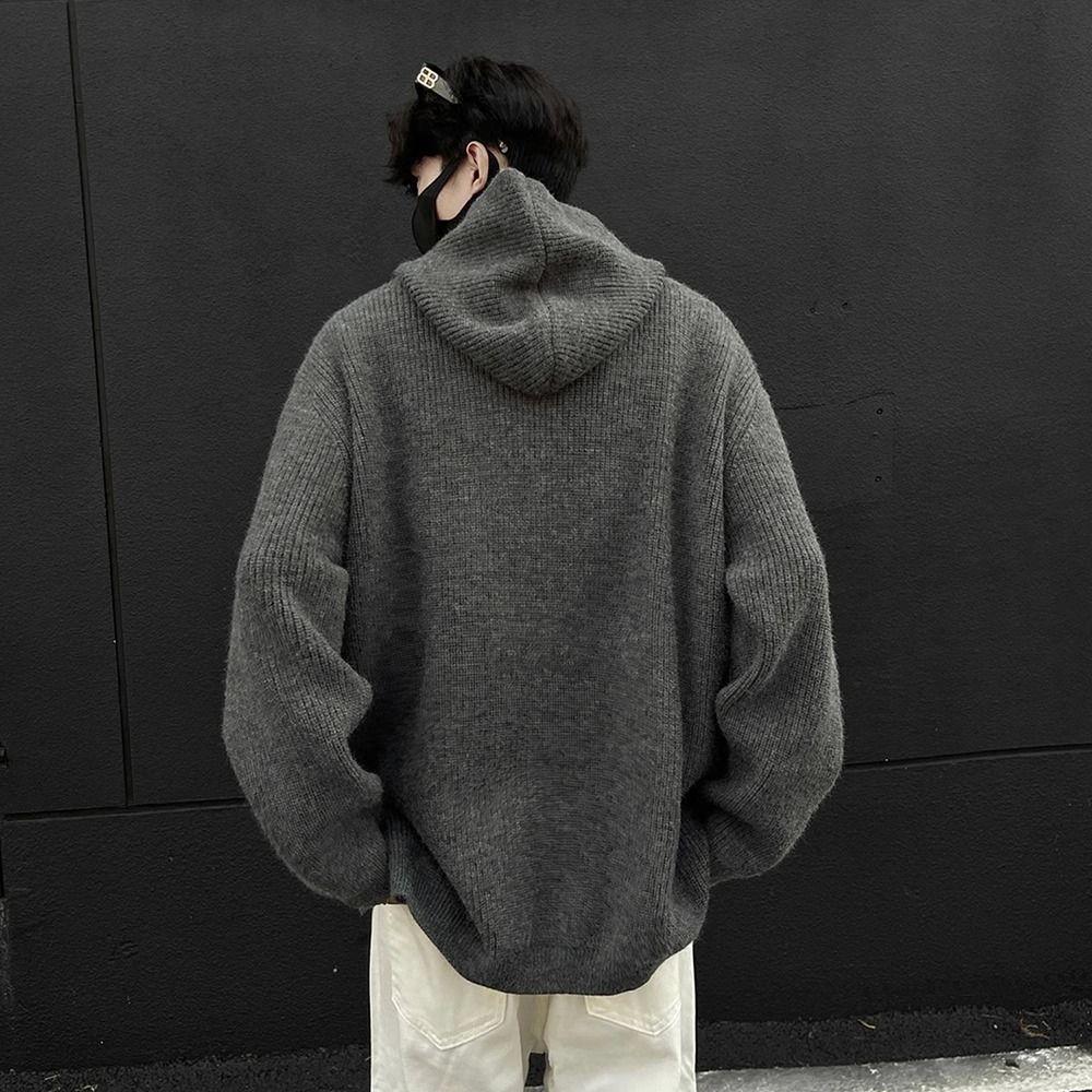 Men's Retro Hooded Knit Cardigan - Autumn/Winter Unisex Korean Trend Style