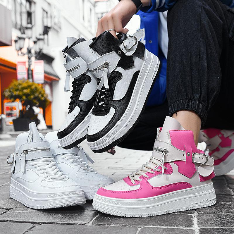 Fashion Pink Womens High Top Sneakers Streetwear Platform Men's Skateboard Shoes Trend Comfortable Leather Men Skate Board Shoes