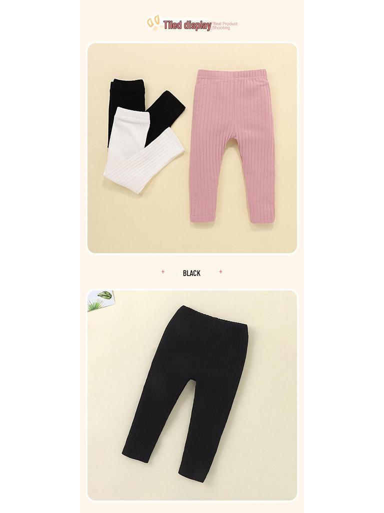 Infant & Toddler Ribbed Leggings: Elastic Slim Fit for Spring & Autumn - Solid Colors