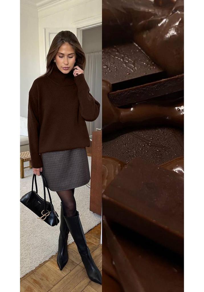2025 Women's Autumn/Winter Solid Color High Neck Loose Knit Sweater