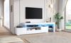 192*37*53cm TV Cabinet with 3 Cabinets, TV Stand with LED, High-Gloss Lowboard and TV Table, Suitable for TVs Around 85 Inches, White