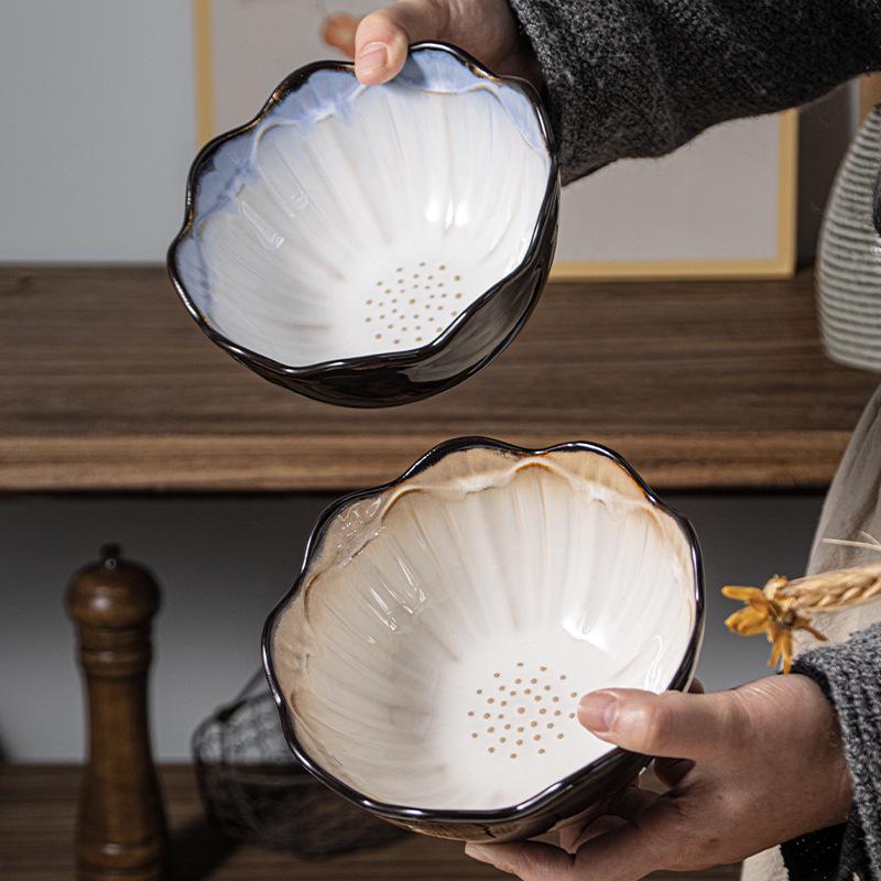 European Lotus Ceramic Irregular Plate and Salad Bowl Set