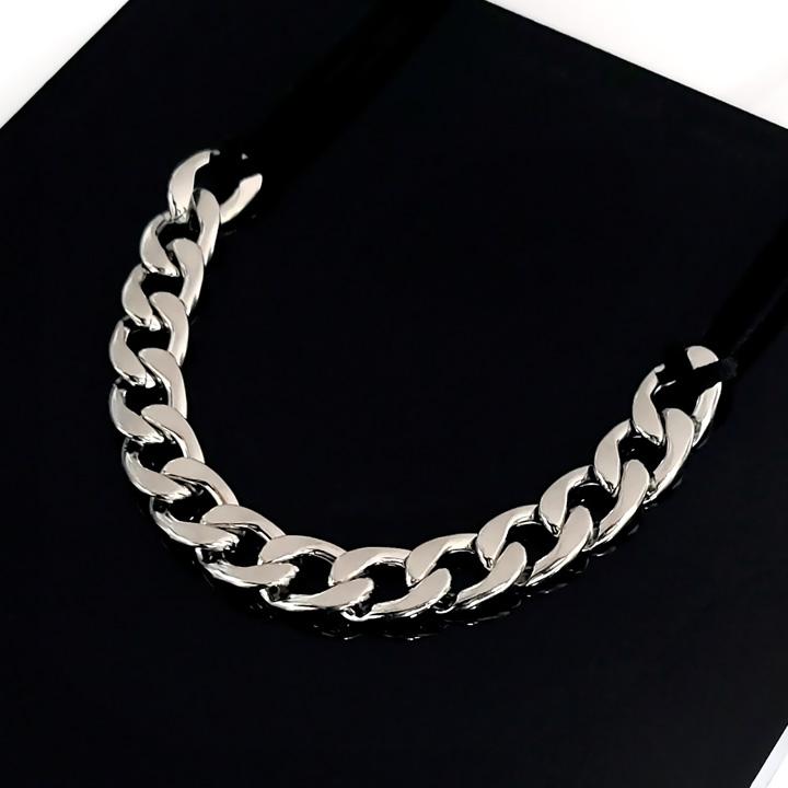 Glory_Arden [Unisex] Suede + Surgical Steel Bold Chain Necklace / Ghmn-284
