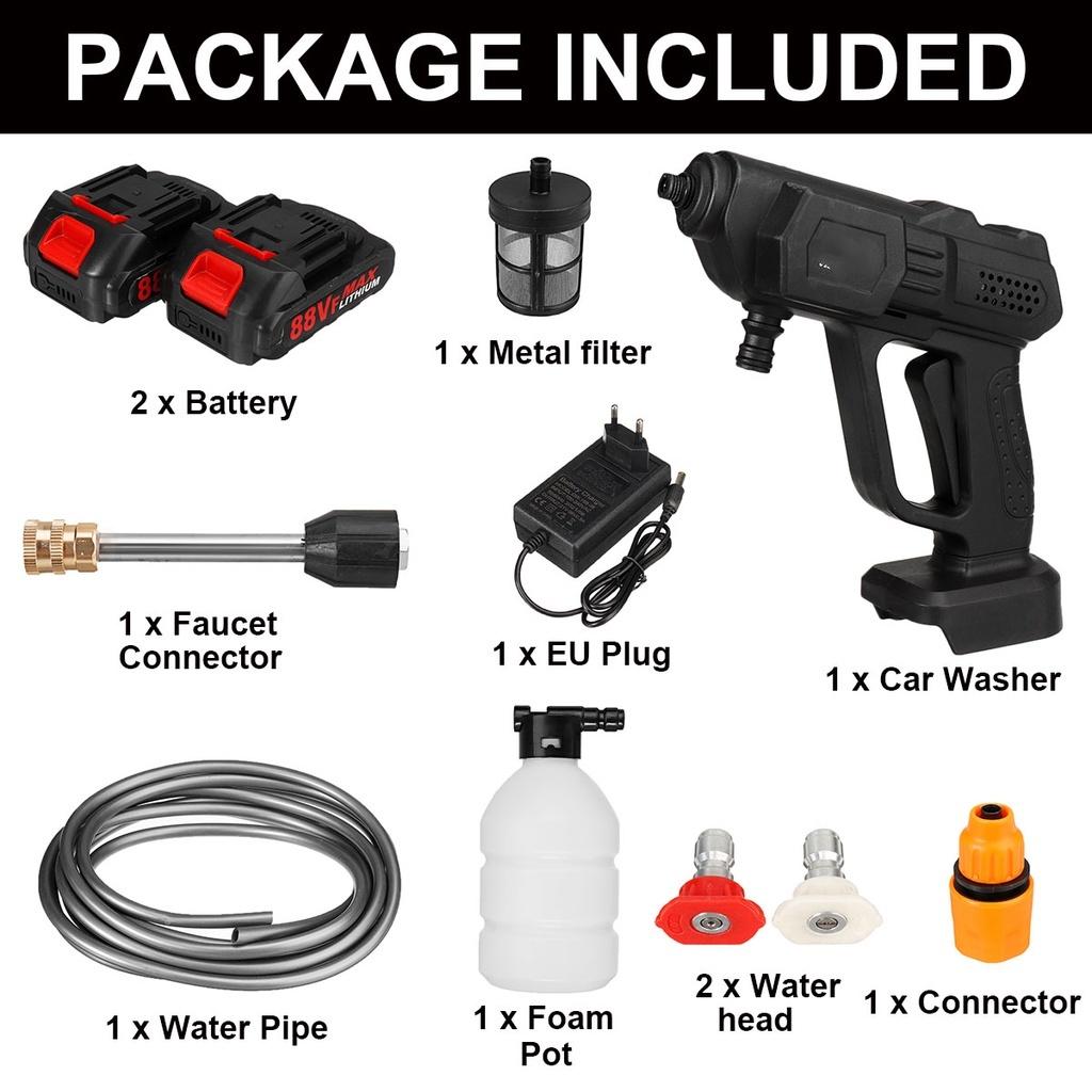 

Портативные пистолеты-распылители для мойки автомобилей под высоким давлением, беспроводная водяная струя, садовая моечная машина 88VF 2*Batteries