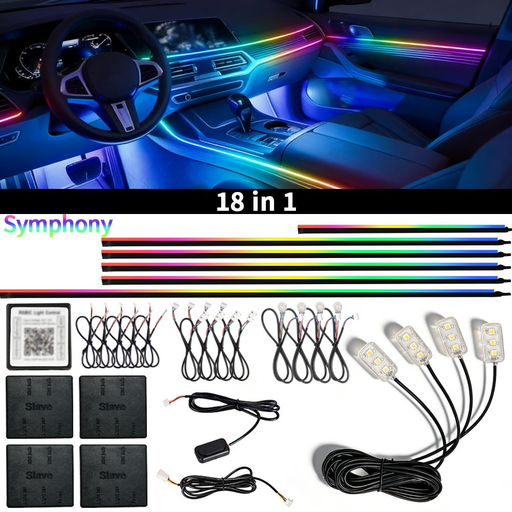 Symphony Car Ambient Light LED Acrylic Guide Fiber Optic 10/18in1 Interior RGB Streamer Atmosphere Lamp 6IN1 RGB LED Strip Light