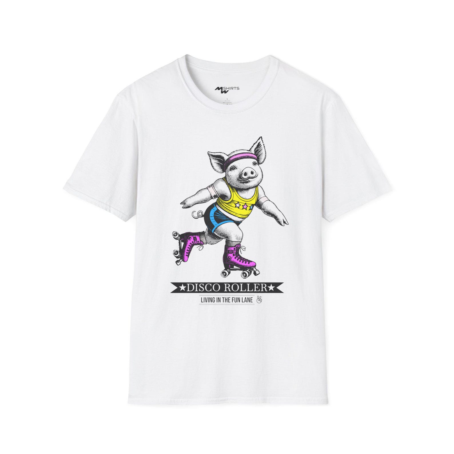 Rollerskating Pig T-Shirt: Disco Roller Tee, Pig Lover Gift M