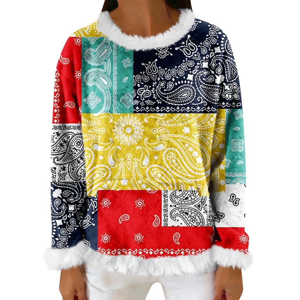 Women's Casual Fleece Sweatshirt  Long-Sleeve Round  Neck Casual Comfortable Loose-Fit Lightweight Women's Flannel Sweatshirt