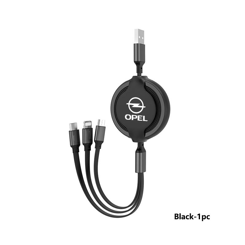 Car 3 In 1 Retractable Micro Data Wire USB Type C Fast Charging Cable For Opel ADAM ASTRA J K CORSA E INSIGNIA MOKKA VIVA Meriva