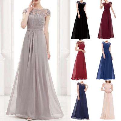 Women's Floral Formal Lace Vintage Short Sleeve Slim Wedding Maxi Dress