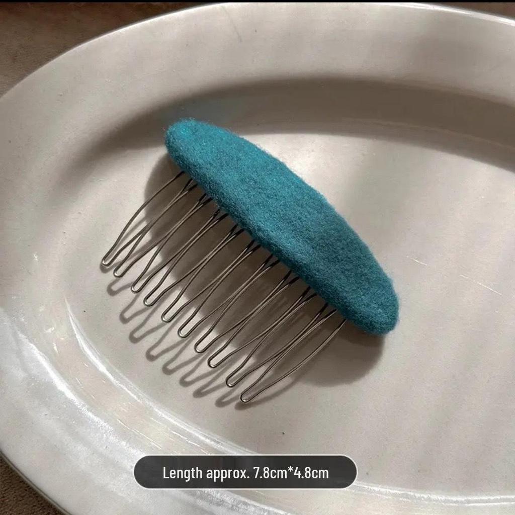 Korean Retro Woolen Hairpin Comb - Elegant Princess Style for Flyaways and Bangs
