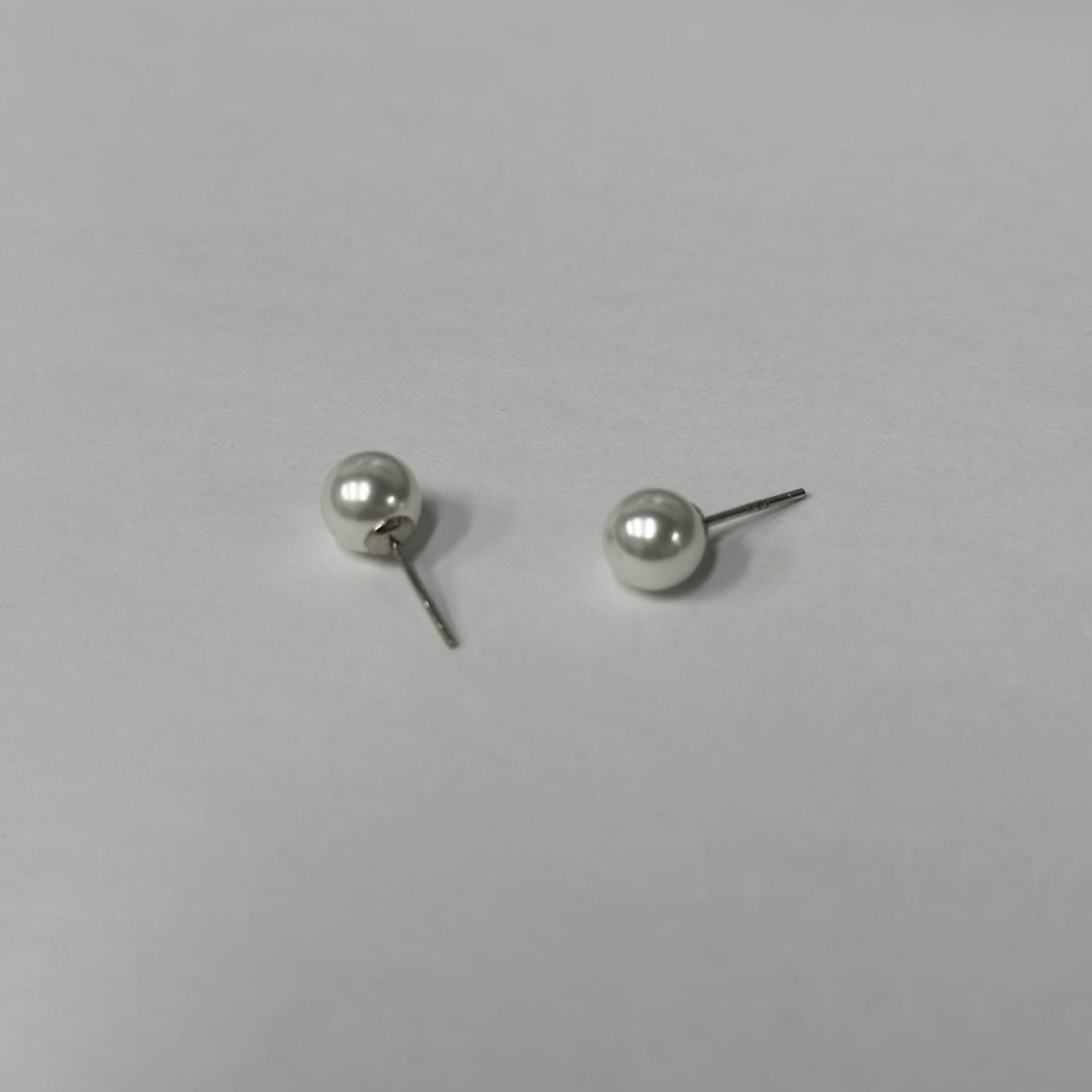 925 Sterling Silver Shell Pearl Stud Earrings for Women - 8mm Matte White, Simple & Versatile. 925 Sterling Silver