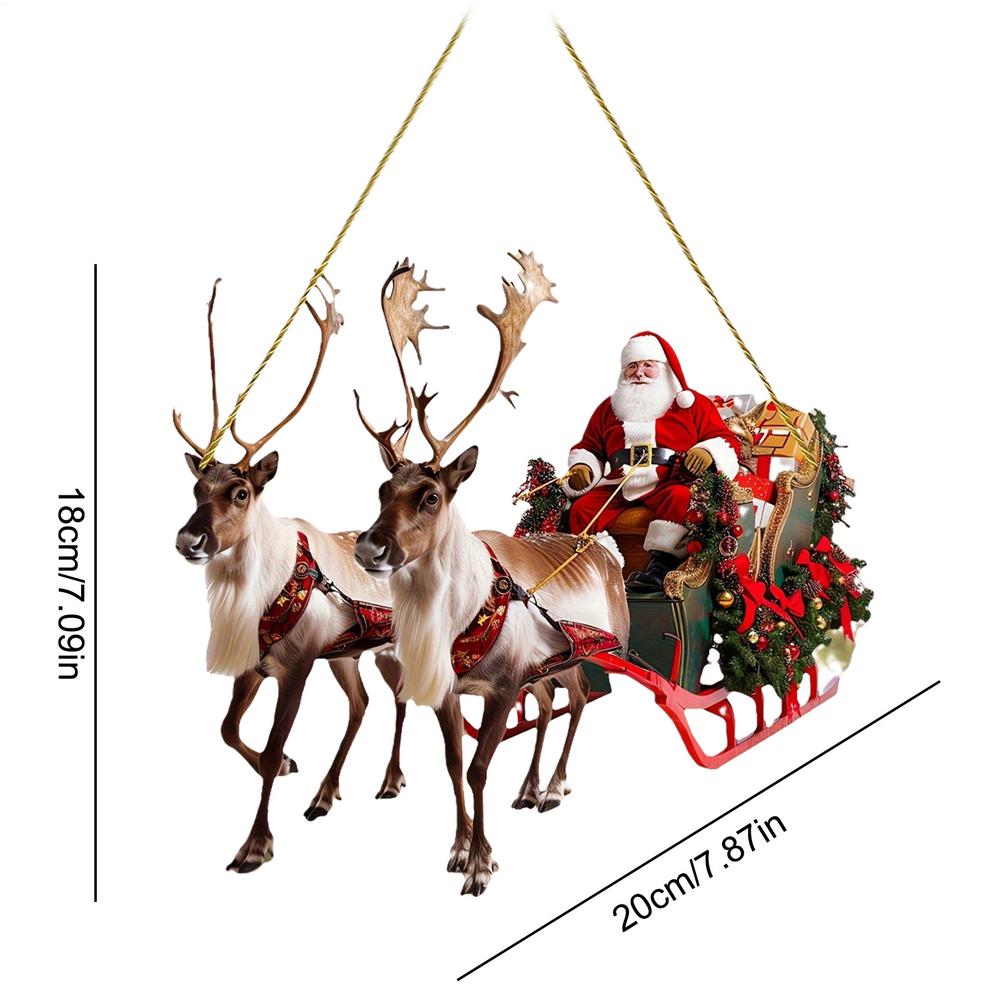 Christmas Reindeer Sleigh Santa Hanging Decoration 2D Acrylic Santa Claus on Sleigh Pendant Holiday 2025 Xmas Party Supplies