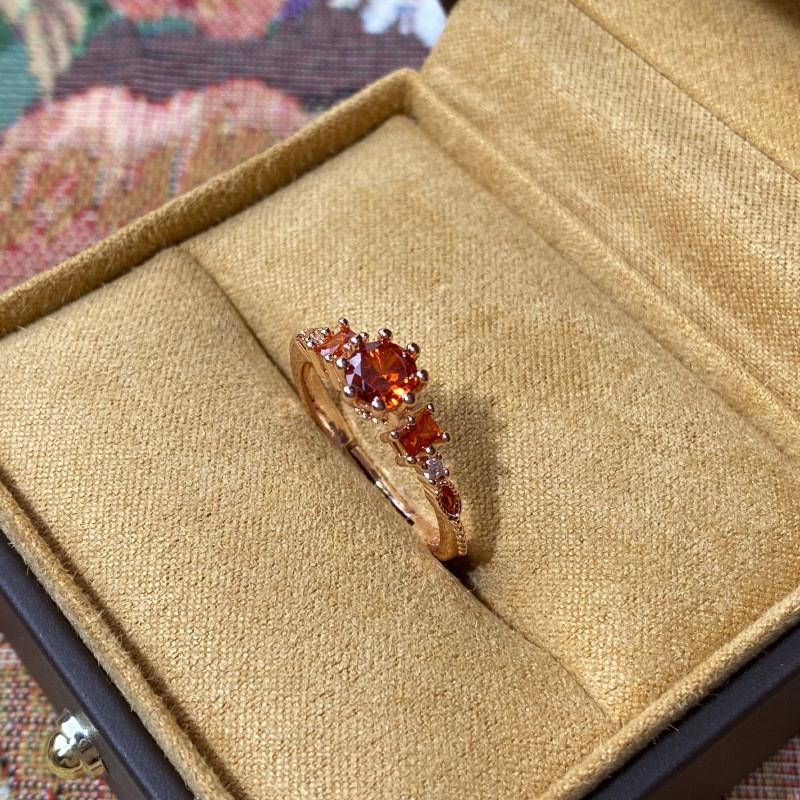 Fashionable Copper Geometric Ring With Brilliant Red Zircon For Womens Summer Style