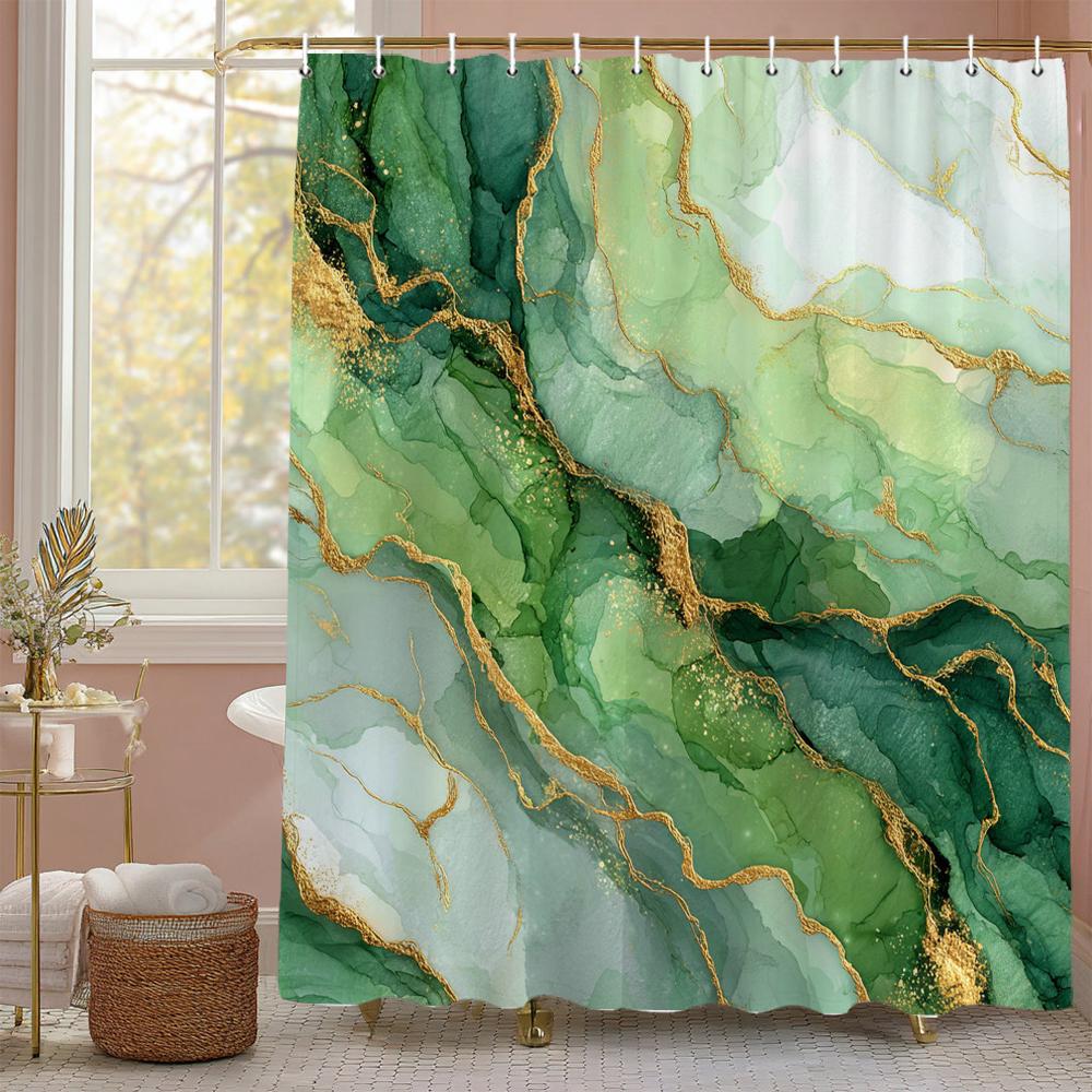 Blue Marbled Flow Art Shower Curtain, Bathroom Decorative Shower Curtain, Waterproof Shower Curtain with Hooks