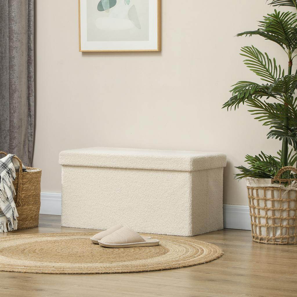 Storage Ottoman, Upholstered Bench with Storage and Lid for Living Room, Bedroom, Hallway, Cream White