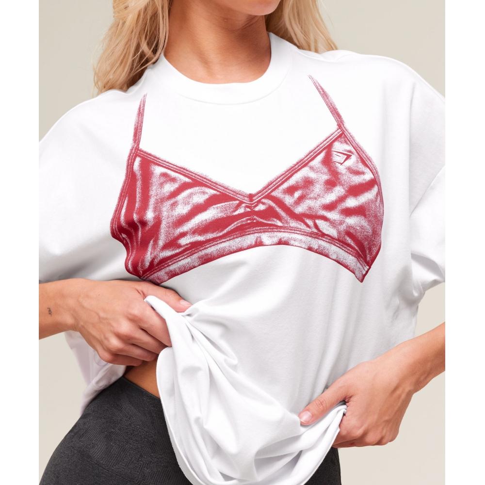 Gymshark Minimal Bra Graphic Oversized T shirT whiTe condiTioning Red B2b3u Wdj5