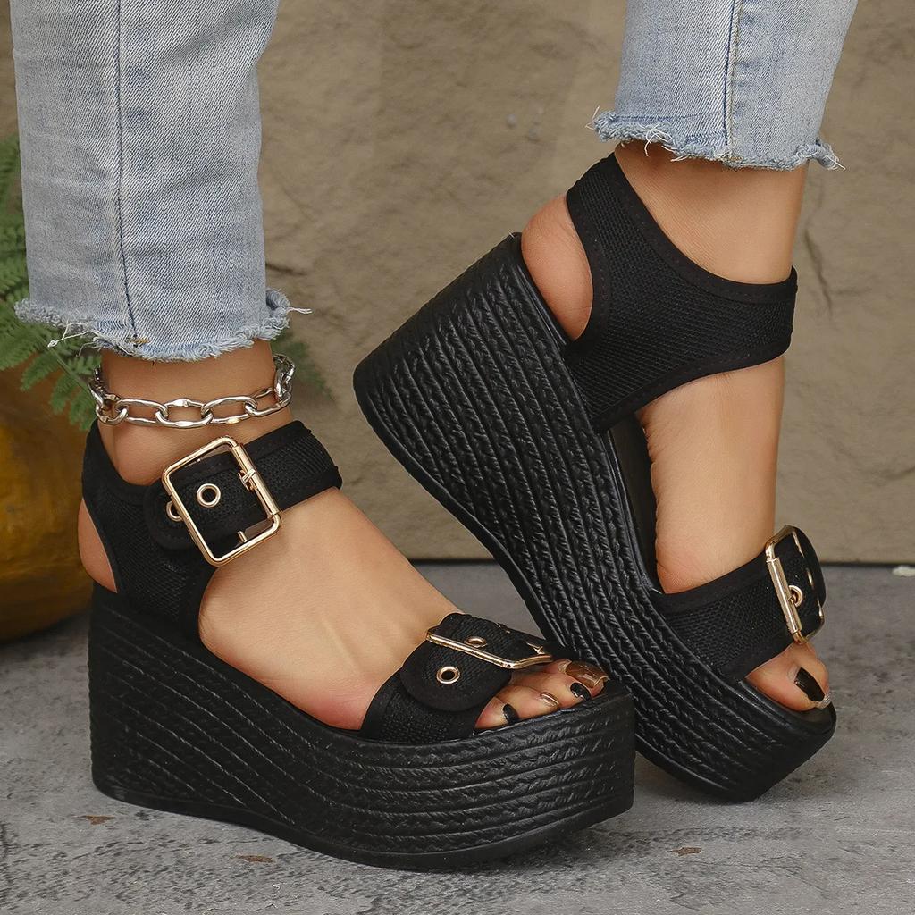 Large Size Sandals Women's Summer New Casual Wedge Heel Thick Soled Sandals European and American Fashionable Open Toed Sandals