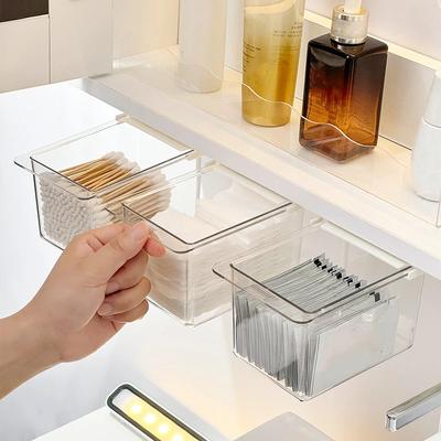 Boîte de Rangement à Tiroir Transparent Organisateur Sous Meuble Miroir Salle de Bain Coton Maquillage Étui Coulissant