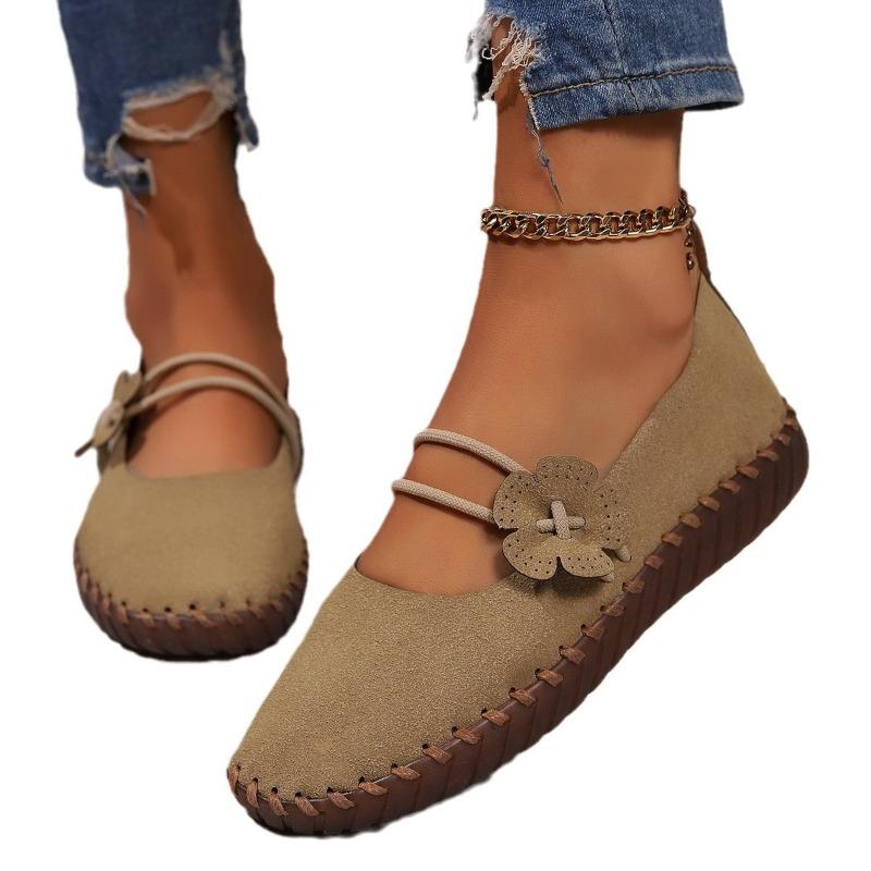 Retro lightweight soft sole mother shoes women's round head breathable stitching breathable shallow mouth single shoes wish