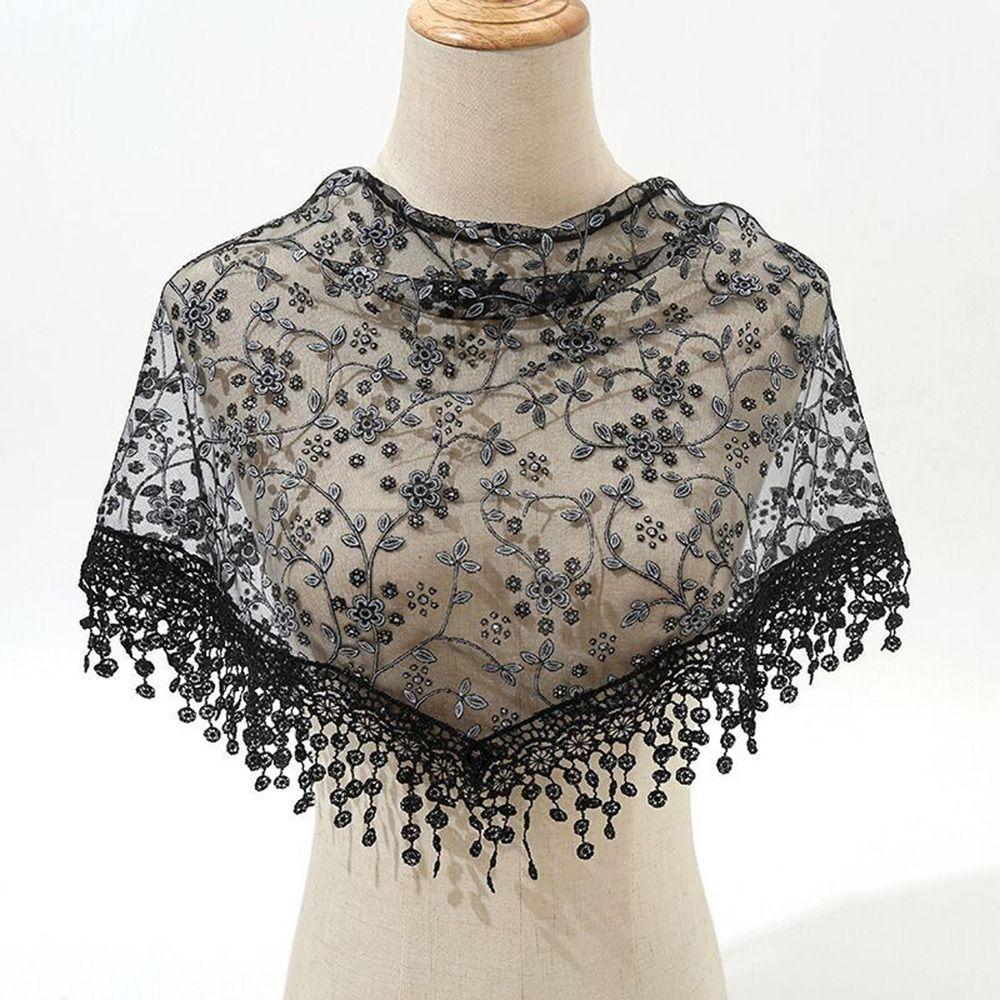 Sun Protection Sunscreen Triangle Scarf Floral Lace Hollow Out Silk Hijab Tassel Shawls Scarves