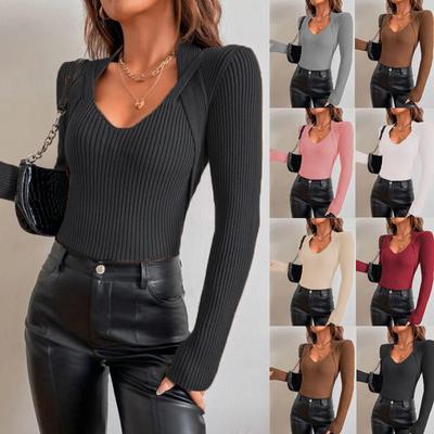 Women's Fashion Long Sleeve Casual Pullover Tops Autumn Winter Femme Knit Pull Sweater
