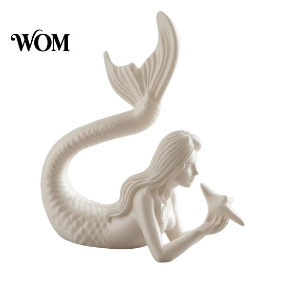 Modern Home Soft Furnishings 3D Printed Mermaid & Starfish Figurine, Exquisite Sculpture, Ocean Small Statue for Bay Window Theme Desktop Ornament