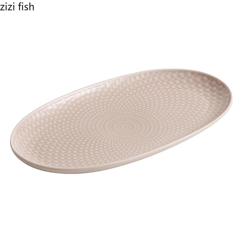 Creative Texture Ceramic Sushi Plate Oval Steamed Fish Plate Dessert Cake Plate Snack Plates Service Plates Hotel Tableware