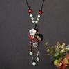 Retro Fringed Necklace Women's Woven Long Wooden Chalcedony Pendant Literary Temperament Sweater Chain with Jewelry