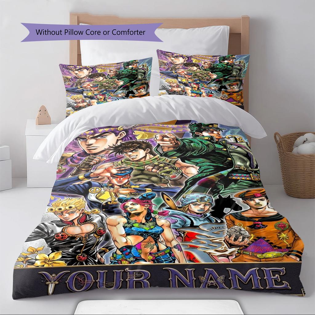 Name Custom Anime JJBA Pattern Bedding Set Quilt Cover Pillowcase Home Decor Gift (1 * duvet cover + 2 * pillowcase, without core)