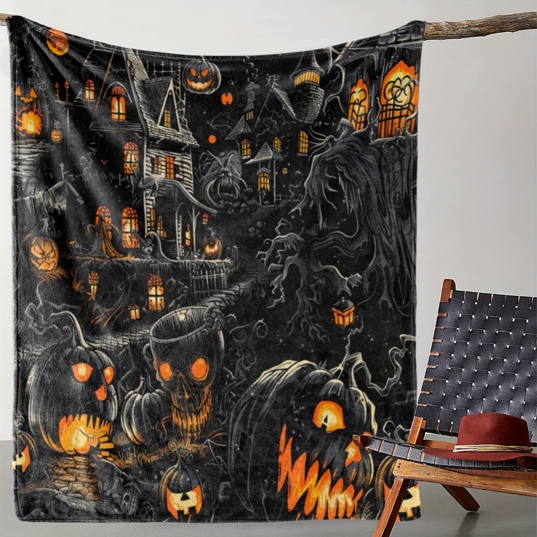 

1 шт. Черный Хэллоуин Плед Злой Тыква Замок Принт Приятный к коже Мягкий Плед 2025 Новый для Дома Дивана Хэллоуин Украшение Flannel 75 x 100