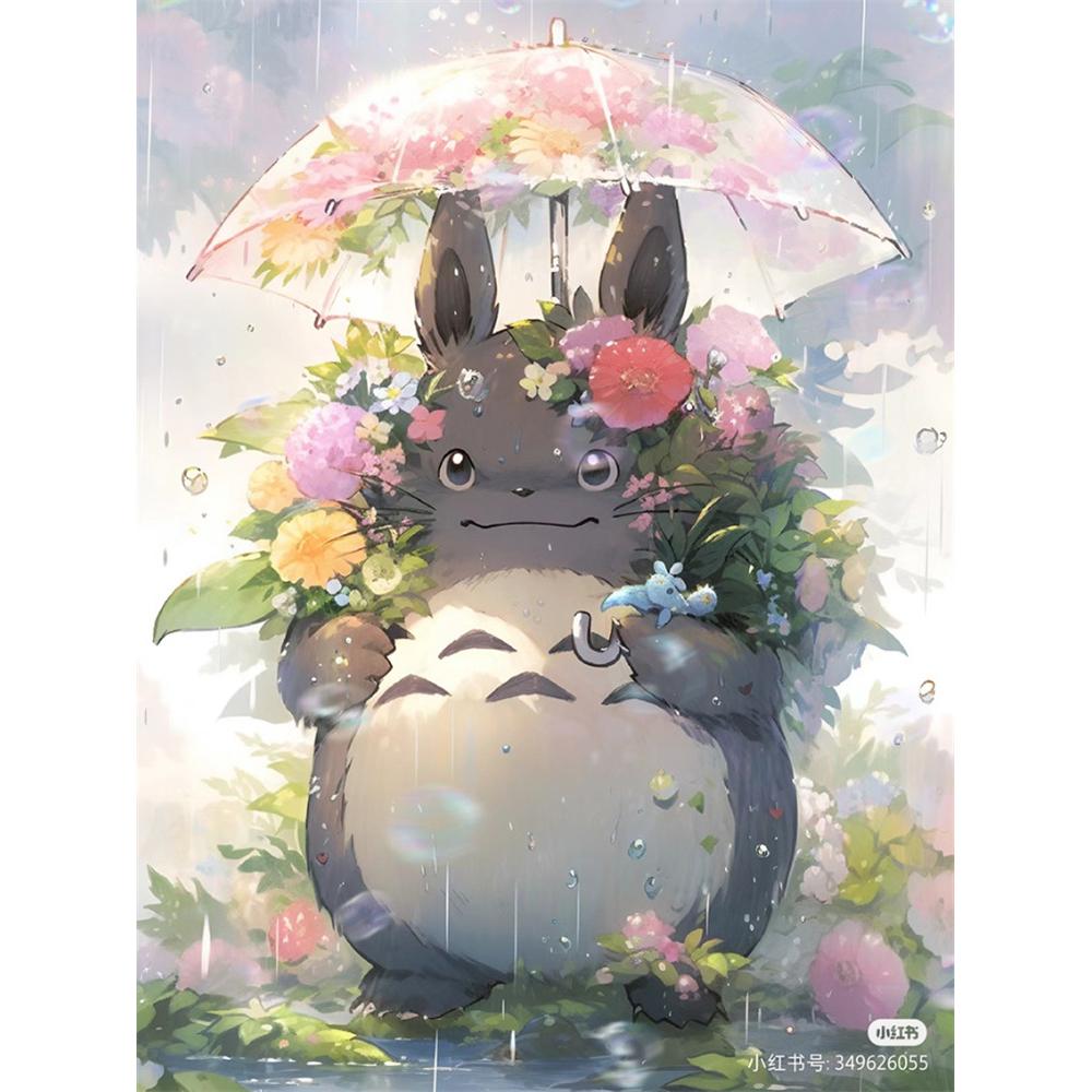 Japanese Anime Diamond Painting, Hayao Miyazaki Totoro with Diamond Embroidery, Girl Flower Handmade DIY Mosaic Home Decoration