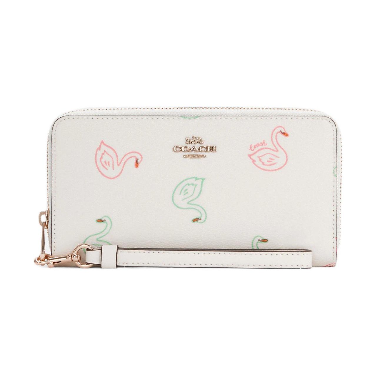 COACH Zip Around 19 Cartoon Swan Print Leather Clutch Wallet Women wallet White C8384-IMCAH Basic Set (Bag+Dust Bag)