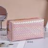 New Knitted Leather Makeup Bag Lightweight Handheld Bag Makeup And Skincare Product Bag Fashionable Phantom Storage Bag