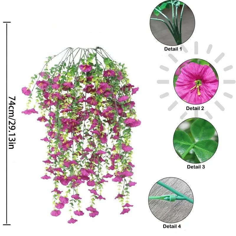 Durable Artificial Morning Glory Hanging Flowers UV Resistant Fake Garland for Home Garden Wedding Outdoor Party Decor