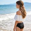 Girls Two Piece Swimsuit Set Off Shoulder Top with Straps and High Waist Bottoms Summer Beach Swimwear