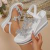 Shiny Crystal Wedge Heel Sandals for Women Fashion Clear PVC Platform Sandals Woman Thick Sole Rhinestone Butterfly Party Shoes