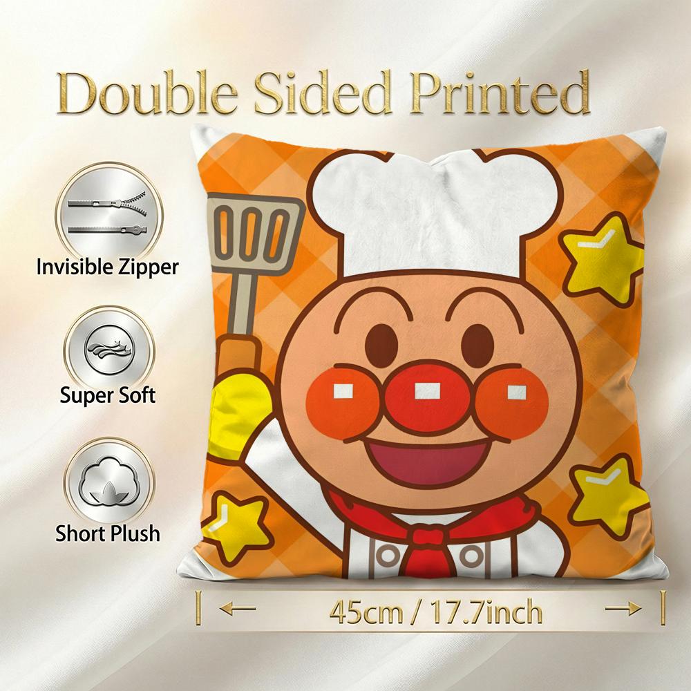 Cartoon Anpanman Cushion Cover 1Pcs Decorative Covers Soft Cushion Case For Sofa Couch Decor 40X40 45X45 Pillowcases