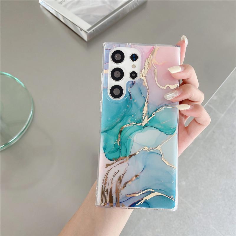 Suitable for Samsung S25ultra Mobile Phone Case Marble Pattern Gold Hot Stamping S23 Electroplated Double Layer A54 Mobile Phone Case