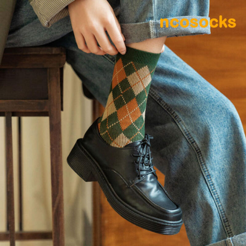 

Warm-tone argyle knit socks, 5-pack green