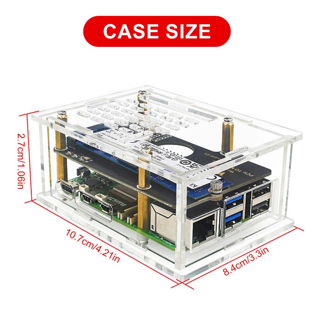 M.2 NVMe SSD Enclosure Case Box for RPi 5 Support 2230/2242/2260/2280 Solid Disc Drive Expansion Board