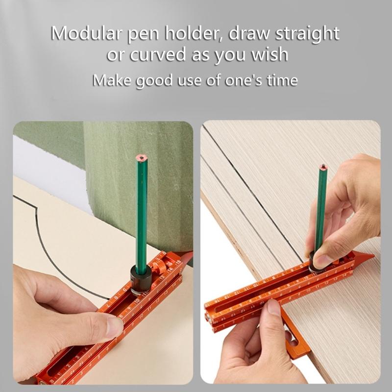 Slide Rails Design Double Head Magnetic Scribing Tool Ruler with 4Sided Clear Scale Marking Tool Portable Guiding Ruler