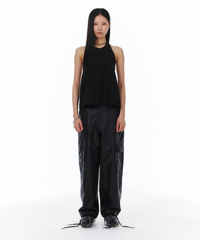 Yunse [Unisex] Glossy Cargo Pants (Black)
