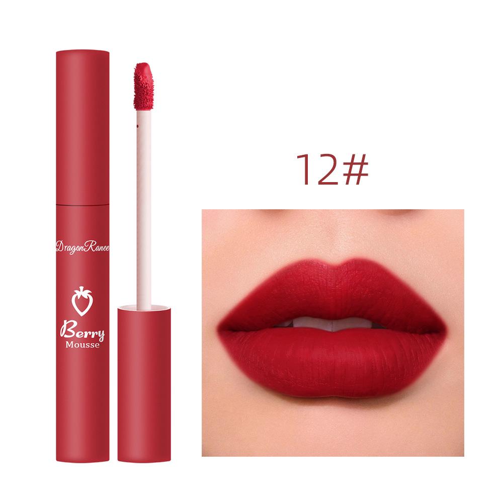 DragonRanee Strawberry Velvet Matte Waterproof Lipstick - Non-Stick Lip Gloss