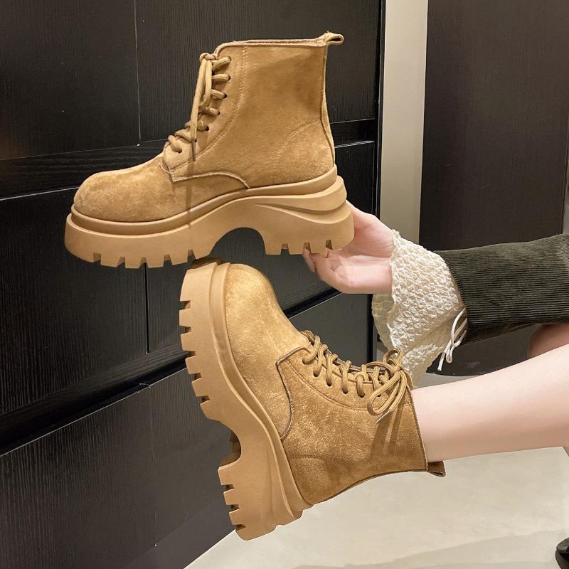 

Women s Fall New Fashion Versatile Vintage Non Slip Lace Up Heightened Commuter Booties Comfortable Soft Sole Non slip Design Fashion Style Daily Wea 39